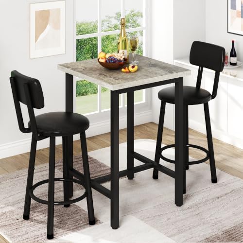 3 Piece Bar Table and Chairs Set for 2, Counter Height Square Pub Dining Set,...