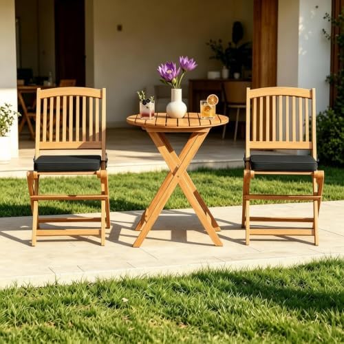 ORALNER 3-Piece Acacia Wood Folding Patio Bistro Set (Black)