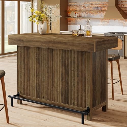 Tribesigns 57.48" Bar Table with Metal Footrest and 2-Tier Storage Shelves