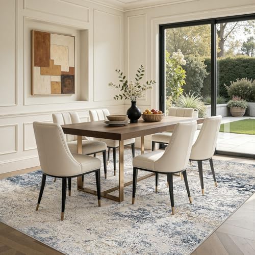 DMOYEST Area Rug Living Room Rugs 8x10 Washable Abstract Beige Blue Carpet