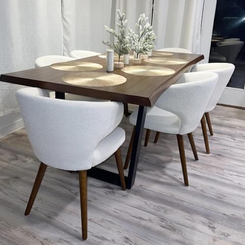 HNY Mid Century Modern Sherpa Boucle Dining Chairs Set of 6, Upholstered Curv...
