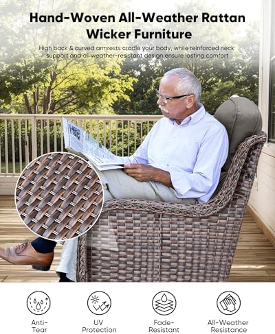 HUMMUH 11-Piece Patio Set with Swivel Rockers, Sofa and Fire Pit Table