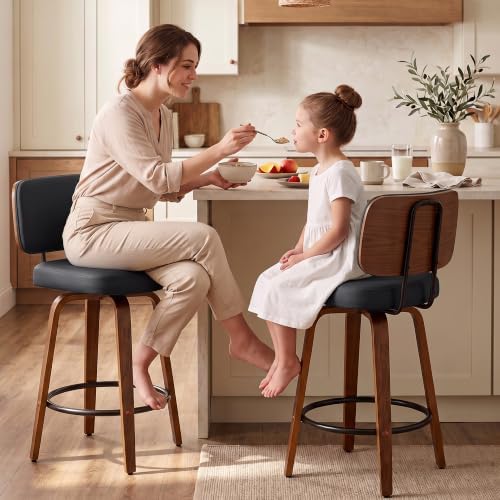 Counter Height Bar Stools Set of 2, 26+inch Swivel Faux Leather Barstool with...