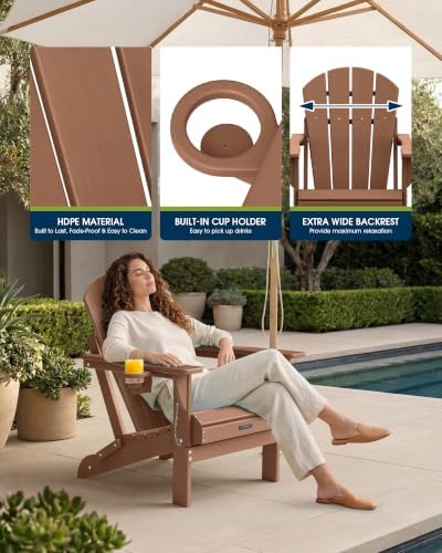 MUCHENGHY Folding Adirondack Chairs Set of 6, HDPE Patio Chair, Teak