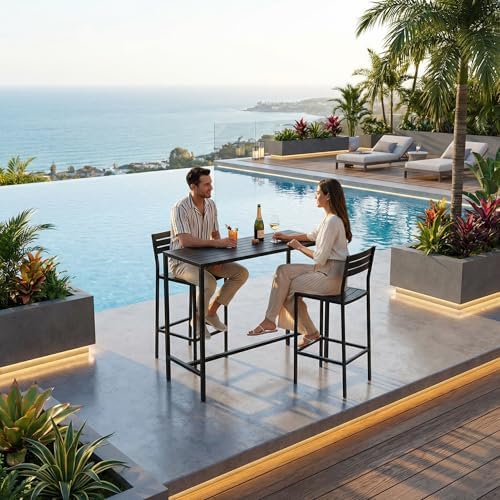 45" Outdoor Bar Height Table, Black Metal Frame with HDPE Top