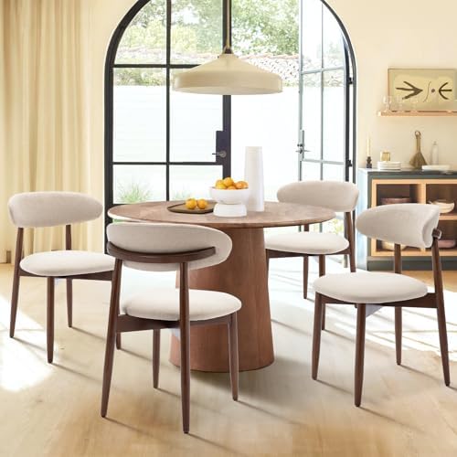 COLAMY Wooden Dining Chairs Set of 4, Modern Fabric Upholstered Kitchen Side ...