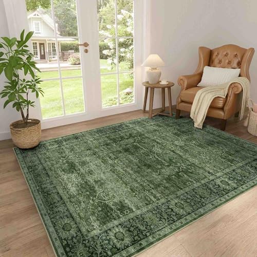 Zeeinx 4x6 Washable Area Rug for Living Room Bedroom Dining Room Green
