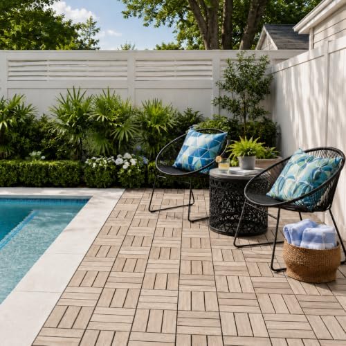 THYOI Premium Deck Tiles, 10 Pcs Patio Flooring - White - Crossed Pattern
