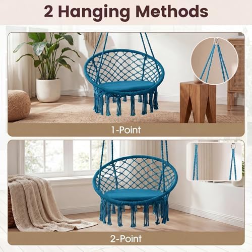 Giantex Hammock Chair Macrame Swing, Boho Swing Chair with Round Seat Cushion...