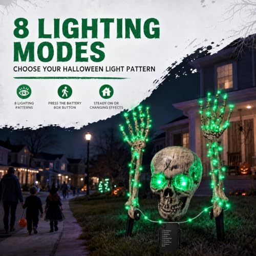 Halloween Decoration Outdoor, 3-Piece Green LED Skeleton Stake Set