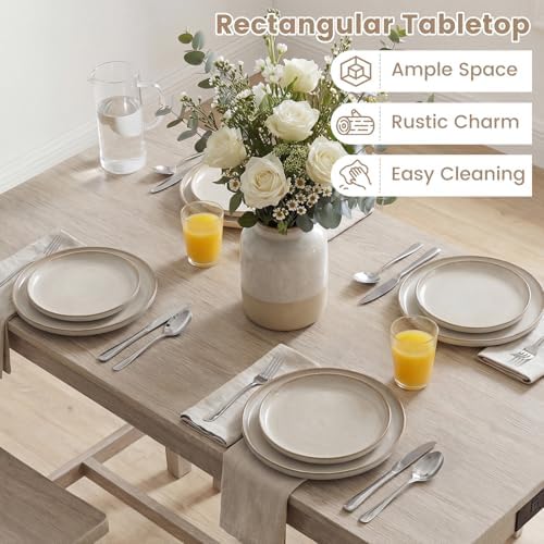 GIANTEX 4-Piece Counter Height Dining Table Set with Power Outlet, Solid Rubb...