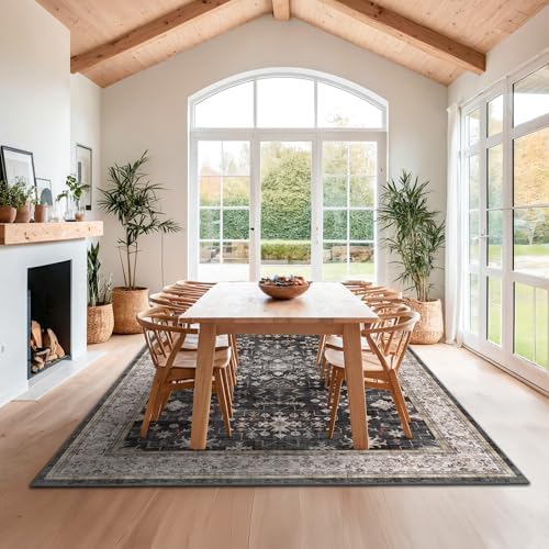 Black Farmhouse Washable 8x10 Area Rugs for Living Room, Bedroom, Dining Room...