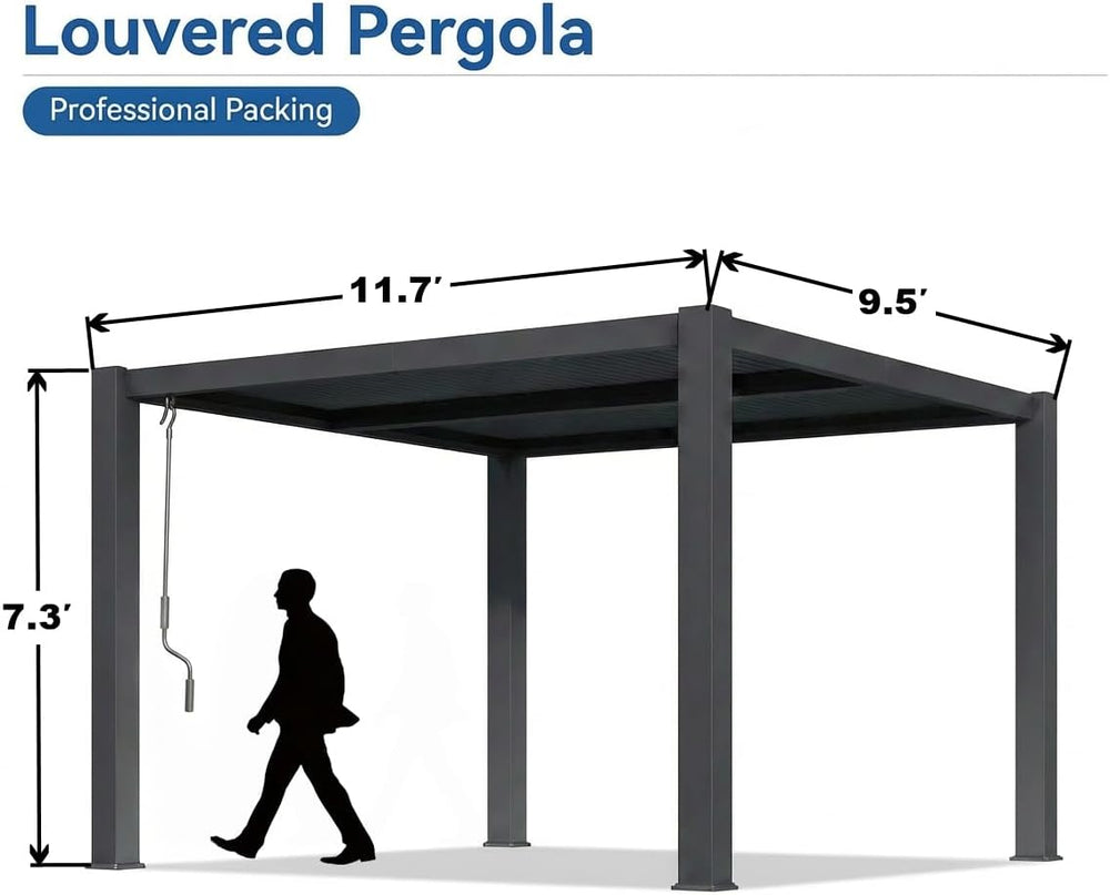 Louvered Pergola 10x12FT, Outdoor Aluminum Pergola with Adjustable Louvered R...