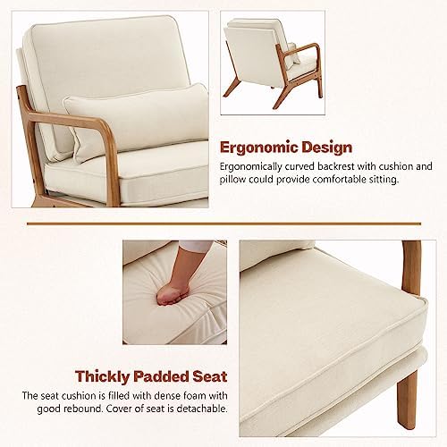 Hommoo Linen Fabric Accent Chair with Arm Mid Century Modern Lounge Reading C...