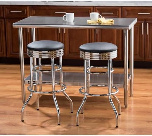 TRINITY Heavy Duty 30 Inch Backless Swivel Bar Stool, Black, Set of 2
