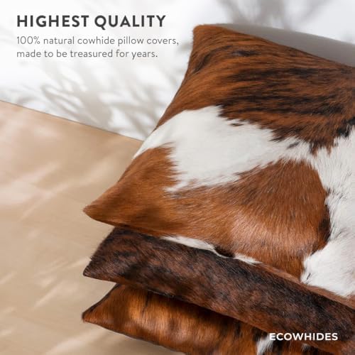 ecowhides 100% Genuine Brazilian Cowhide Pillow Cover – Tricolor, Brown, Blac...