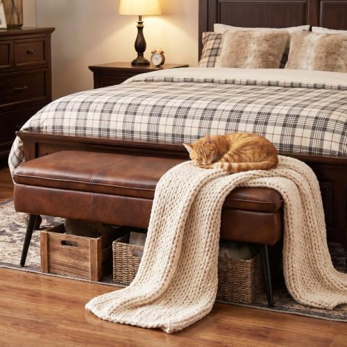 Ottoman with Storage Bench, Upholstered Large Entry Bench Cognac