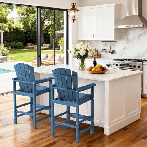 KINGYES Tall Adirondack Chair Set of 2 with Double Connecting Trays, Blue