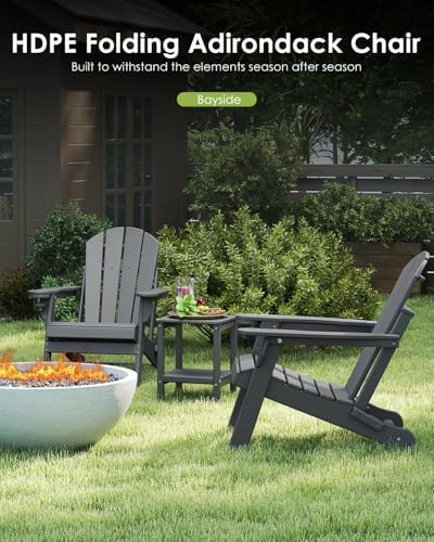 GREENVINES Folding-Adirondack-Chairs Set of 4, HDPE All Weather, Grey