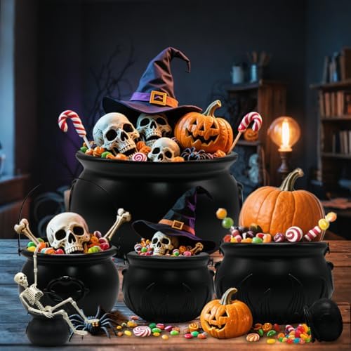 Witch Cauldron Halloween Decoration, 10 in 1 Package Large Black Plastic Cand...