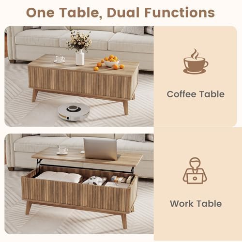 Giantex Lift Top Coffee Table with Storage, 43.5" Mid Century Modern Cen...