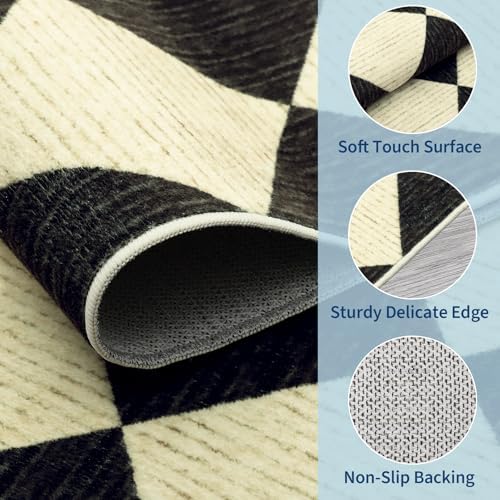 GarveeHome Area Rugs 8x10 for Living Room Black Checkered Washable Rug