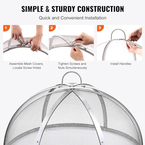 Firepit Spark Screen Lid, 30" Diameter, Outdoor Firepit Ring Cover Round...