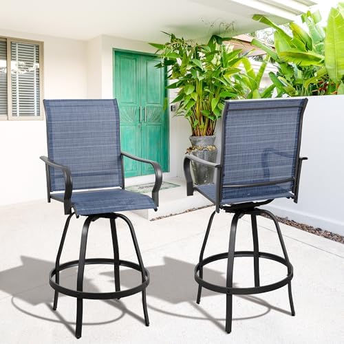 Vongrasig 2 Piece Patio Swivel Bar Chairs, All Weather Metal Textile High Swi...