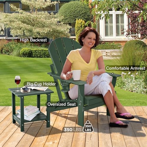 nalone Folding Adirondack Chairs Set of 2 with Cushion with Cup Holder, HDPE ...