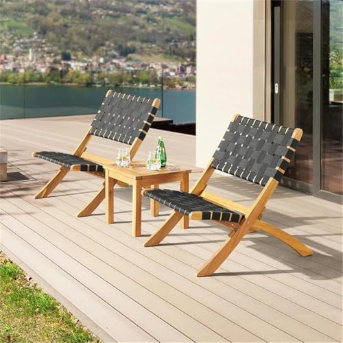 Barre 3PC Acacia Wood Outdoor Bistro Set Two Folding Chairs and 14 in. Table ...