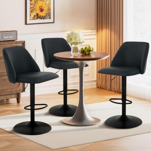 COLAMY Bar Stools Set of 4, Modern Swivel Bar Chairs, Adjustable PU Leather U...