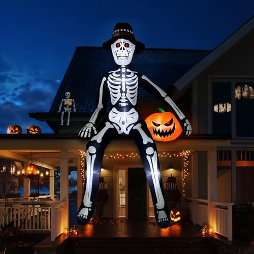 10 ft Inflatable Skeleton Halloween Decor Outdoor, Blow Ups Giant Skeleton