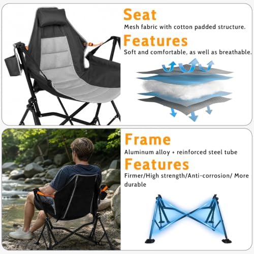 Romswi 1 Pcs Hammock Chair, Oversized Portable Folding Swinging Chair with Ad...