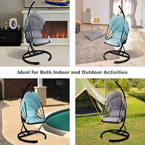 Foldable Hanging Chair Swing Hammock Egg Chair PE Rattan Wicker Seat w/Padded...