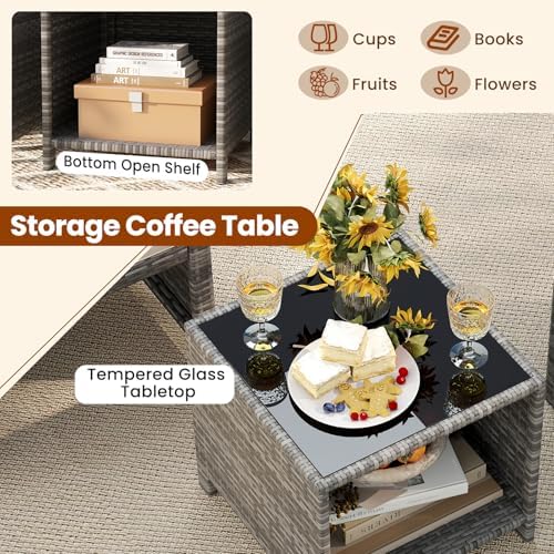 KOTEK 3 Piece Patio Furniture Set, Outdoor Wicker Patio Chairs with Cushions ...