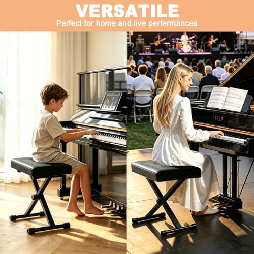 Keyboard Bench Adjustable Piano Stool - Extra Comfortable Piano Bench with Hi...