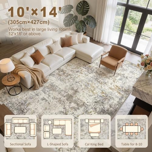 kakania Washable 10x14 Area Rug for Living Room: Abstract Modern Home Decor