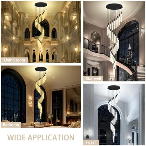 30-Light High Ceiling Chandeliers Large Crystal Column Chandelier Long Spiral...
