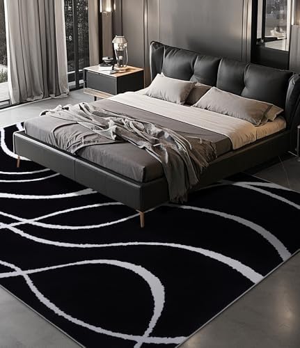 YIHOUSE Black Modern Area Rug 6x9,Abstract Rugs for Bedroom,Black and White G...
