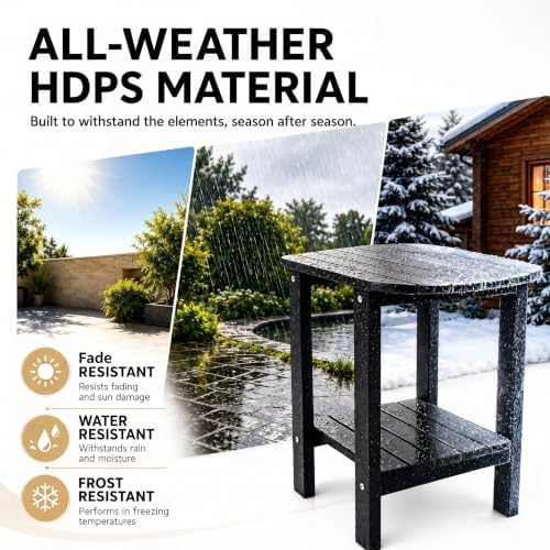 Adirondack Outdoor Side Table, 2-Tier HDPS Patio End Table, Black