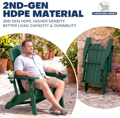 Plawdlik Folding Adjustable Adirondack Chair Set of 2, Patio Chairs, Green