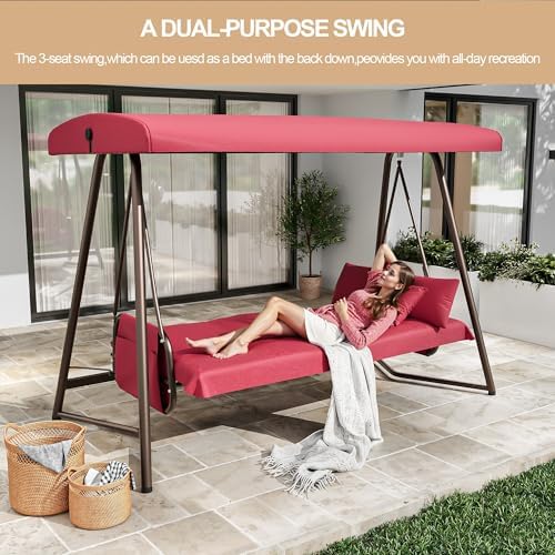 3-4 Seat Oversized Outdoor Porch Swing with Adjustable Canopy