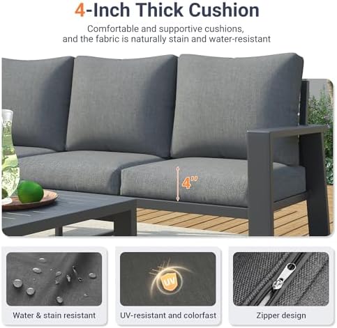 UDPATIO Aluminum Outdoor Patio Furniture Set 5 Pieces Metal Conversation Sets...
