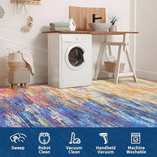 ROYHOME Modern Abstract Living Room Rug 8x10, Blue/Orange