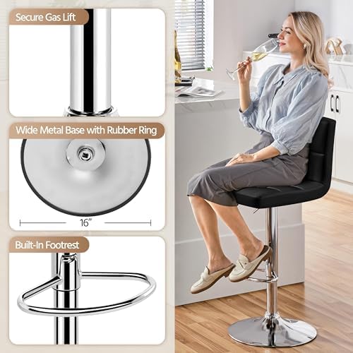 Yaheetech Bar Stools Set of 4 Adjustable Counter Height Barstools Black