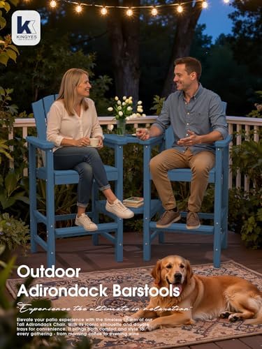KINGYES Tall Adirondack Chair Set of 2 with Double Connecting Trays, Blue