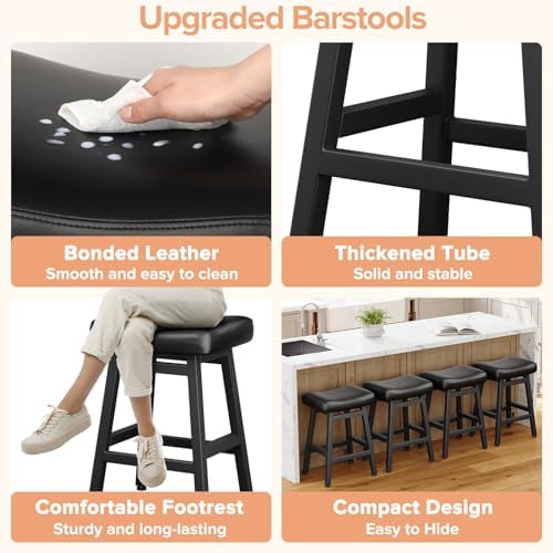 Raynesys 24 Inche Bonded Leather Counter Height Bar Stools Set of 2 Curved