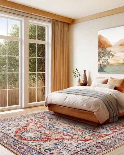 AMADA HOMEFURNISHING 8x10 Washable Area Rug, Low-Profile Large Area Rug with ...
