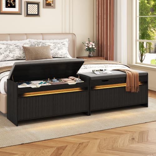 HOMEFORT Shoe Storage Bench, Modern Entryway Bench with Fluted Doors & Bu...