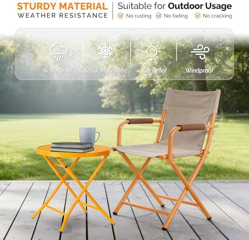 VINGLI Outdoor Folding Side Table with Chic Hollow Pattern and Durable, Rust-...